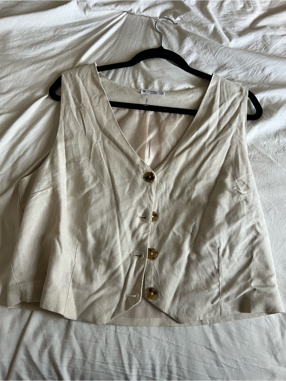 Ci Sono Cream Button-Front V-Neck Tunic Vest